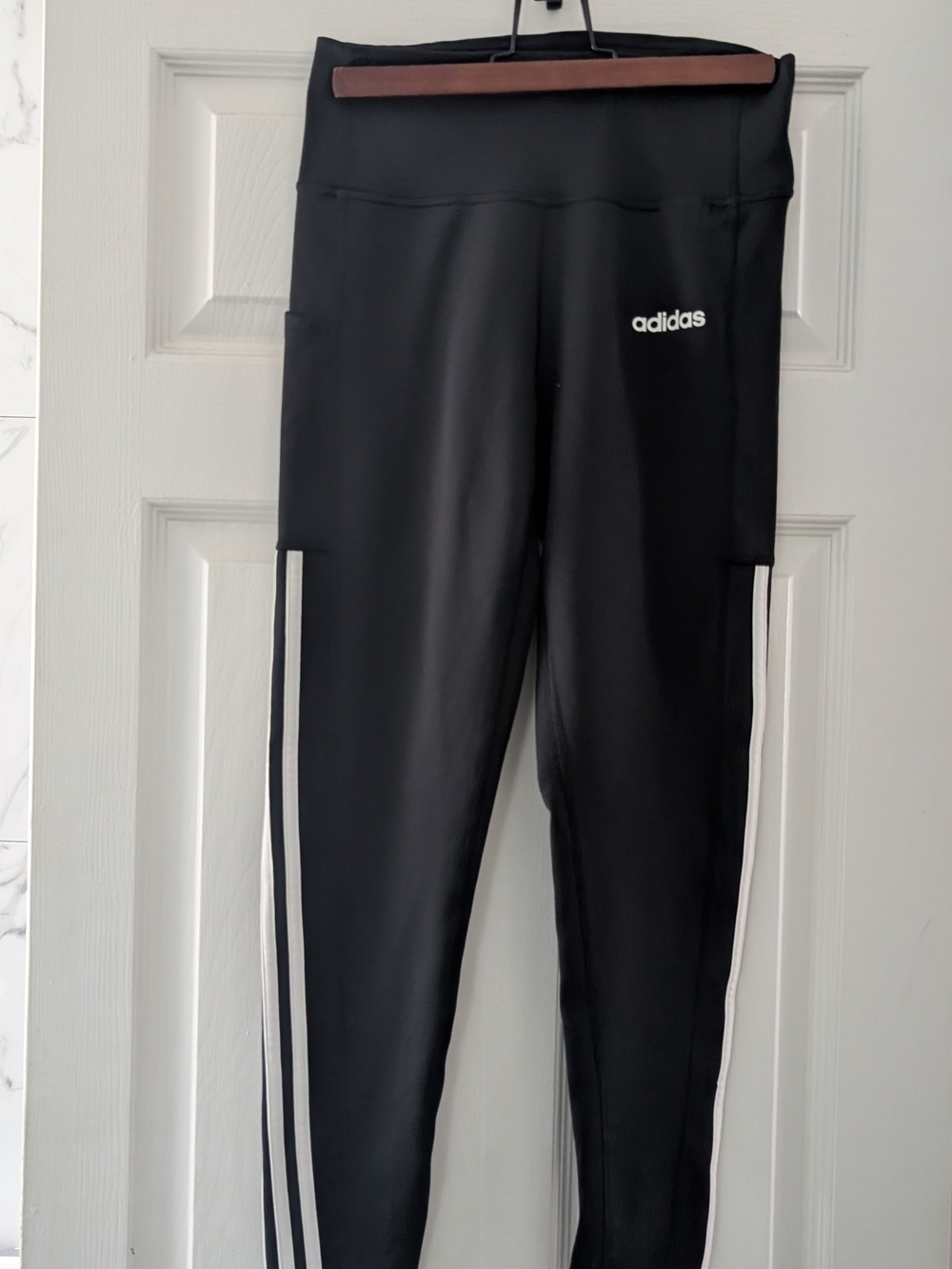 NWOT Adidas Black Leggings with White Side Stripes